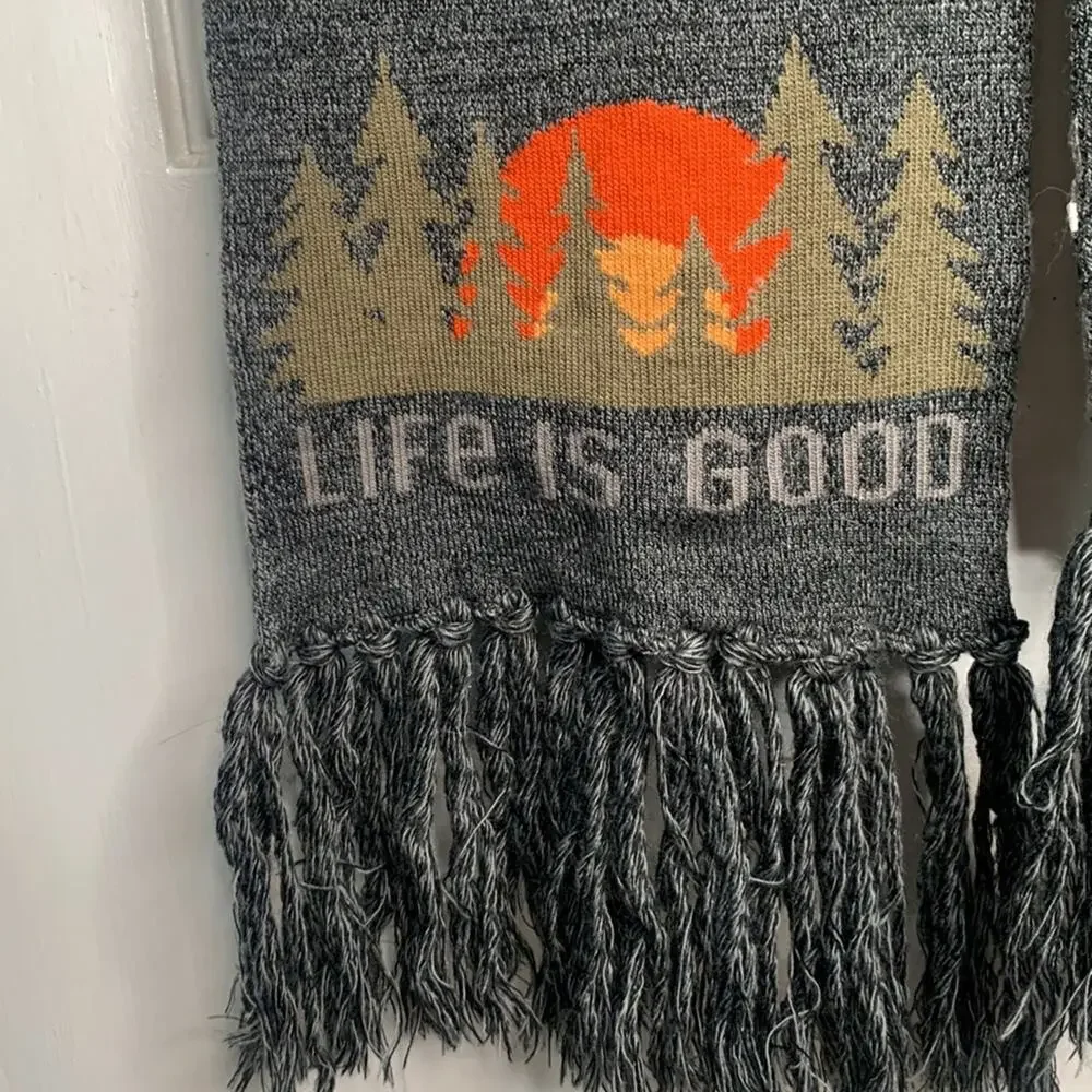 Life is Good Forest Scenic Gray Fringe Unisex Scarf M-001